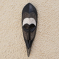 African tribal wood mask, 'Faithful Warrior' - Hand Carved Wood Mask