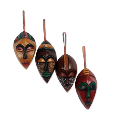 African Wood Christmas Ornaments (Set of 4)