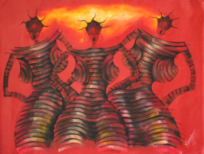 'Kpalogo Dance Movement' - Expressionist Acrylic Painting