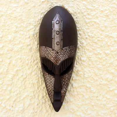 Máscara de madera Akan - Máscara de madera africana tallada a mano.
