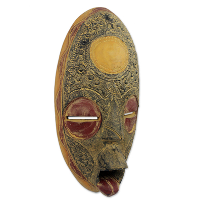 Akan wood mask, 'Only Good Thoughts' - Unique Wood Mask