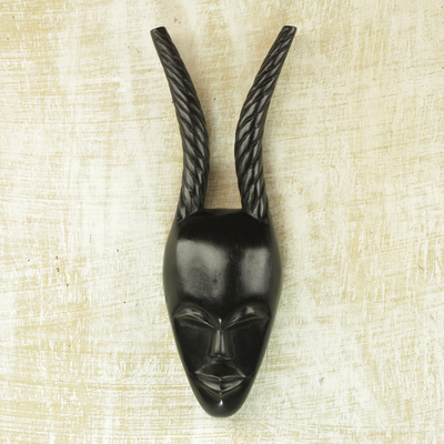 Ashanti wood mask, 'Woman Warrior' - Handmade Ashanti Wood Mask