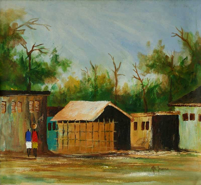 'Ada Village' - Original Landscape Painting of an African Village