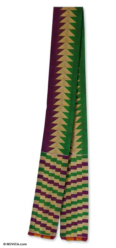 Cotton kente cloth scarf, 'Vital Arrow' - Cotton kente cloth scarf