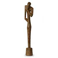 Wood sculpture, 'Introspection' - Hand Made Thought and Meditation Wood Sculpture