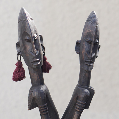 Wood sculpture, 'Dogon Man and Wife' - Wood sculpture