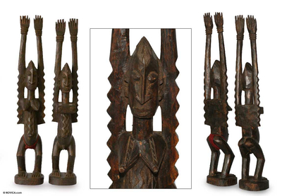 Holzskulpturen, 'dogon-paar' (paar) - romantische holzskulptur (paar)