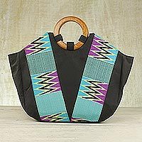 Kente-Einkaufstasche „Ashanti Ocean“ – Kente-Handtasche mit Baumwollgriff aus Afrika