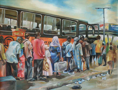 Realist Portrait Painting - Bus Stop | NOVICA