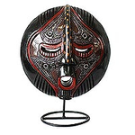 Handcrafted African Wood Mask on Stand, 'A Maiden's Purity'