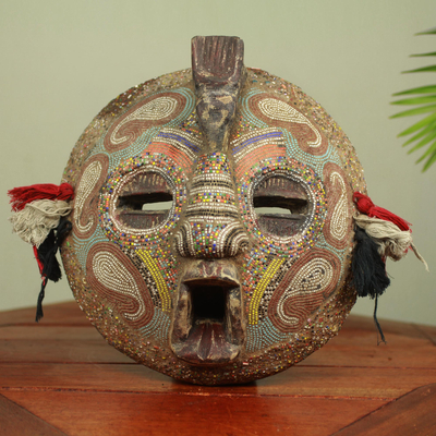 African Wood Mask Zaire Hand Carved 'Flying Protector' NOVICA Ghana 