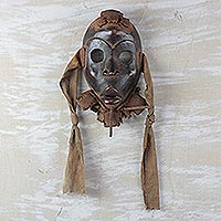 Nigerian wood and jute mask, 'Heart Fortunes'