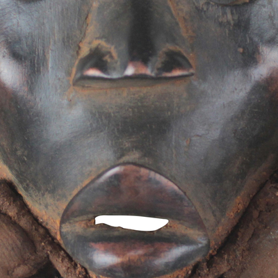 Nigerian wood and jute mask, 'Heart Fortunes' - Fair Trade Nigerian Wood Mask