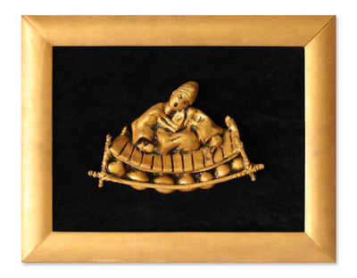 Resin relief panel, 'Passion for Music' - Framed Relief Panel from Africa