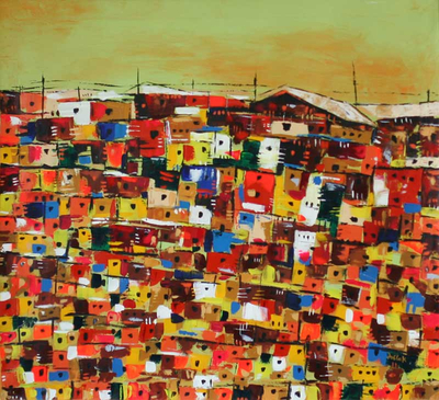 Expressionist Painting from Africa - Amazing Houses | NOVICA