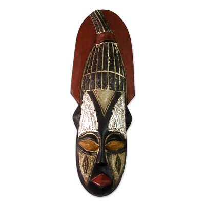 Ghanaian wood mask, 'Ashanti Welcome' - African wood mask