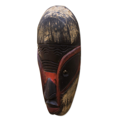 Ghanaian wood mask, 'Okomfo Warning' - Artisan Crafted Wood Mask