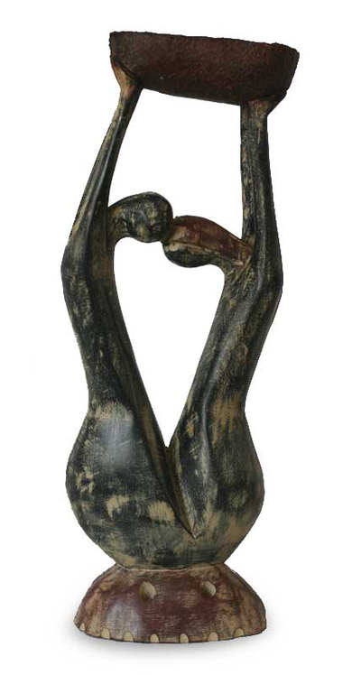 Wood sculpture, 'Unity Lovers' - African Art Wood Sculpture