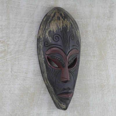 Ghanaian wood mask, 'Origins' - Handmade Wood Mask