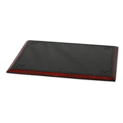 Leather desk pad, 'Message from Africa' - Leather Desk Pad