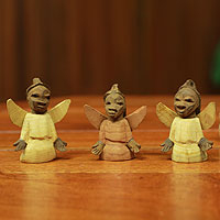 Wood ornaments, 'Sweet Angels' (set of 6)