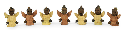 Wood ornaments, 'Sweet Angels' (set of 6) - Wood ornaments (Set of 6)