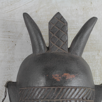 Ivorian wood mask, 'Mighty Warrior' - Artisan Crafted African Wood Mask