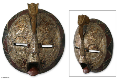 Ghanaian wood mask, 'Bulisa Bird Chief I' - African wood mask