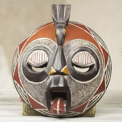 Malian wood mask, 'Hoot at Hunger' - Handmade Malian Wood Mask