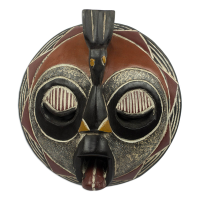 Malian wood mask, 'Hoot at Hunger' - Handmade Malian Wood Mask