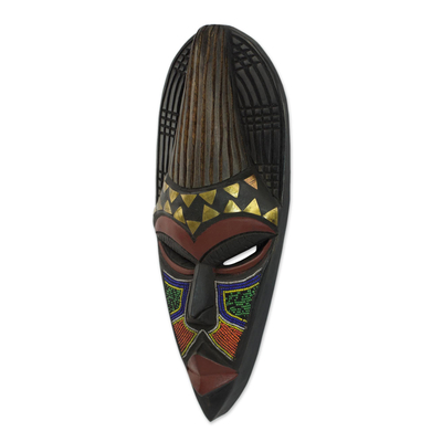 Ghanaische Afrika-Maske aus Holz - Handbesetzte Holzmaske aus Afrika