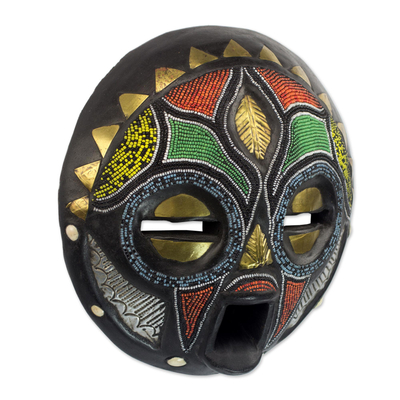 Afrikanische Holzmaske - Handbestickte afrikanische Holzmaske