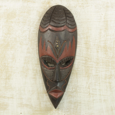 African wood mask, 'Ethiopian Spider' - Handcrafted Wood Mask