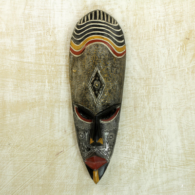 Ghanaian wood mask, 'Frightening' - African Wood Wall Mask