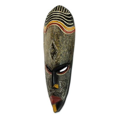Máscara de madera de Ghana, 'Aterradora' - Máscara de pared de madera africana