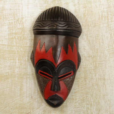 Nigerian wood mask, 'Harvest Joy' - Nigerian Wood Mask