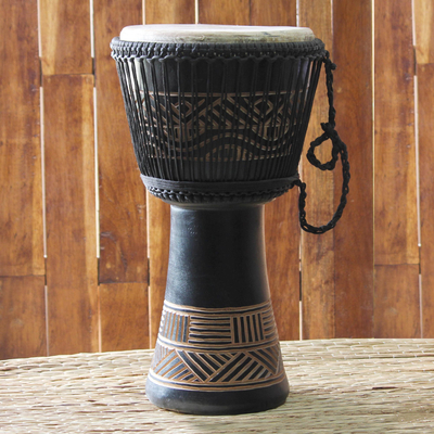 Wood djembe drum, 'Ultimate' - Wood Djembe Drum with Kente Symbols