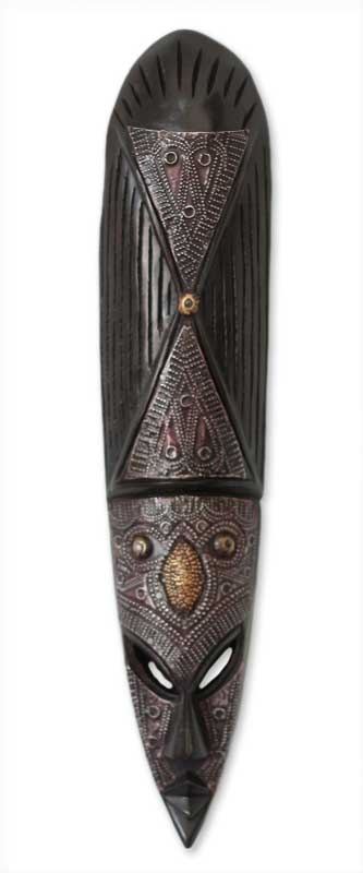 Ghanaian wood mask, 'Wa Iron Warrior' - African Wood Mask