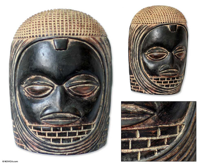 Africa Benin wood mask, 'Veiled Queen' - Beninese Wood Wall Mask