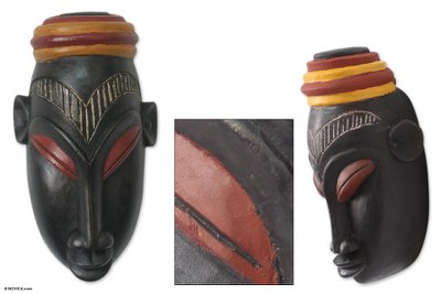 Ivoirian wood mask, 'Baule Wedding' - Hand Carved Ivoirian Wood Mask