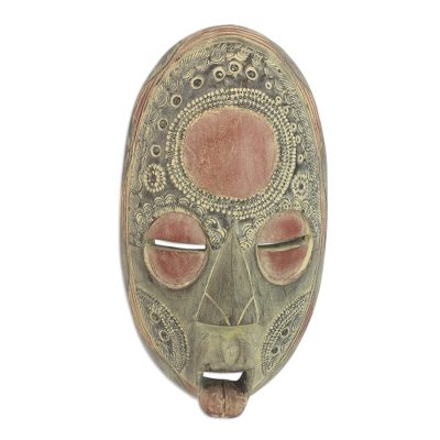 Ghanaian wood mask, 'Good Thoughts' - Fair Trade African Wood Mask