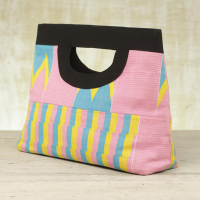 Cotton kente tote handbag, 'Pink Is Sweet' - Cotton kente tote handbag