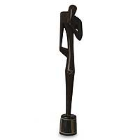 Wood statuette, 'Thinking Shadow' - Sese Wood Sculpture
