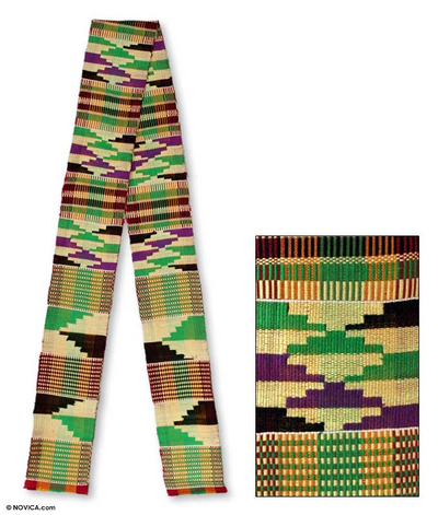 Cotton blend kente scarf scarf, 'Unity is Strength' (4 inch width) - Cotton Blend Kente Scarf 4 inch