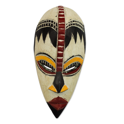 Nigerian wood mask, 'Protect My Baby' - Nigerian Wood Wall Mask