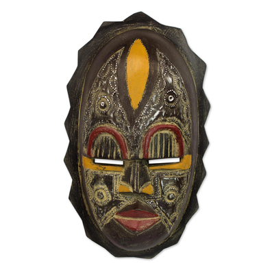 Nigerian wood mask, 'Heart of Grief' - Nigerian Wood Wall Mask