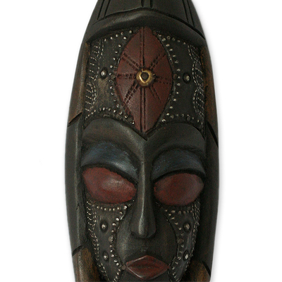 African wood mask, 'My Good Friend II' - Unique Wood Mask