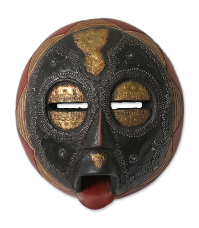 Ghanaian wood mask, 'Caring Mother' - Unique African Wood Mask