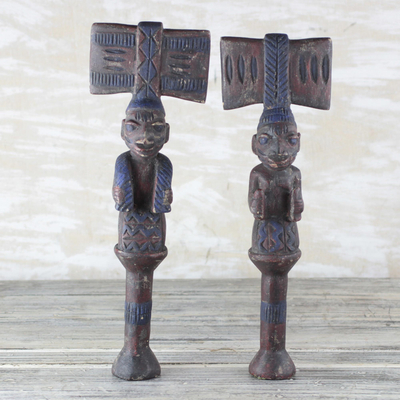 Wood sculptures, 'Yoruba Truth' (pair) - Hand Carved Wood Sculpture (Pair)