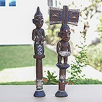 Wood sculptures, 'Yoruba Justice' (pair) - Hand Made Cultural Wood Sculpture (Pair)